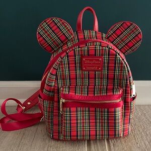 Disney Loungefly Christmas Plaid Ears Backpack Bag